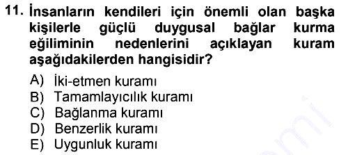 Sosyal Psikoloji 1 2012-2013 Dönem Sonu Sınavı - 11. soru
