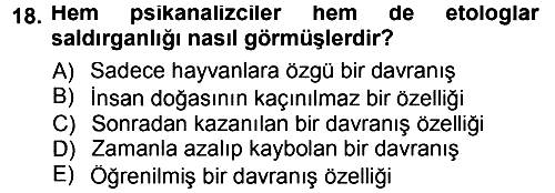 Sosyal Psikoloji 1 2012-2013 Dönem Sonu Sınavı - 18. soru
