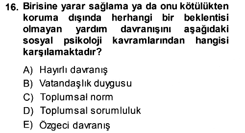 Sosyal Psikoloji 1 2013-2014 Dönem Sonu Sınavı - 16. soru