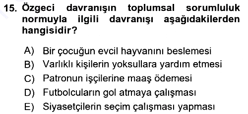 Sosyal Psikoloji 1 2015-2016 Dönem Sonu Sınavı - 15. soru