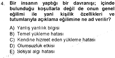 Sosyal Psikoloji 1 2012-2013 Tek Ders Sınavı - 4. soru