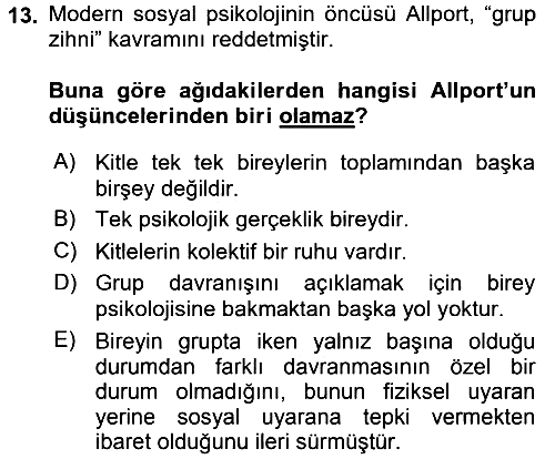 Sosyal Psikoloji 2 2017-2018 3 Ders Sınavı - 13. soru