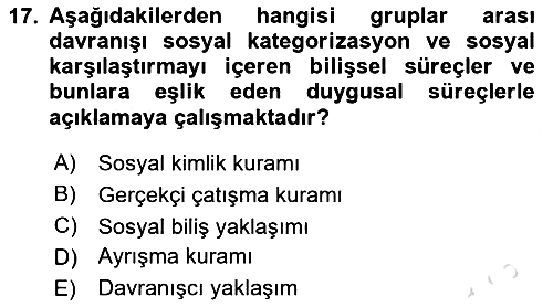 Sosyal Psikoloji 2 2023-2024 Ara Sınav - 17. soru