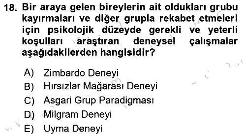 Sosyal Psikoloji 2 2023-2024 Ara Sınav - 18. soru