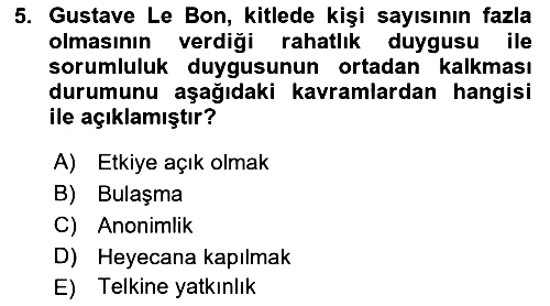 Sosyal Psikoloji 2 2018-2019 Dönem Sonu Sınavı - 5. soru