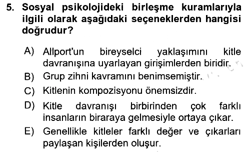 Sosyal Psikoloji 2 2023-2024 Dönem Sonu Sınavı - 5. soru