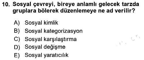 Sosyal Psikoloji 2 2023-2024 Yaz Okulu Sınavı - 10. soru