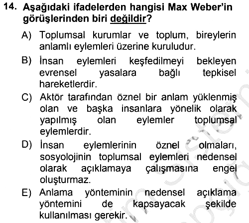 Sosyolojide Araştırma Yöntem ve Teknikleri 2012-2013 Ara Sınav - 14. soru