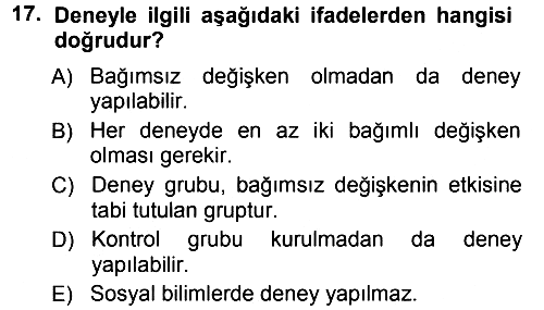 Sosyolojide Araştırma Yöntem ve Teknikleri 2012-2013 Ara Sınav - 17. soru
