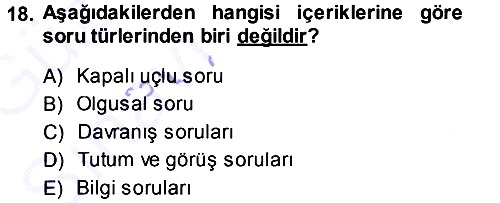 Sosyolojide Araştırma Yöntem ve Teknikleri 2013-2014 Ara Sınav - 18. soru