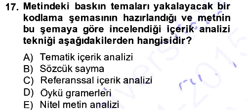 Sosyolojide Araştırma Yöntem ve Teknikleri 2014-2015 Ara Sınav - 17. soru