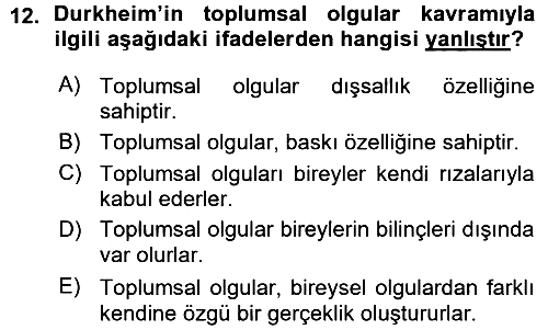 Sosyolojide Araştırma Yöntem ve Teknikleri 2015-2016 Ara Sınav - 12. soru