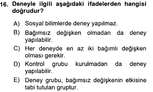 Sosyolojide Araştırma Yöntem ve Teknikleri 2015-2016 Ara Sınav - 16. soru