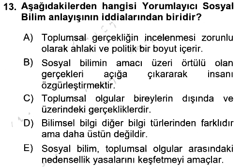 Sosyolojide Araştırma Yöntem ve Teknikleri 2017-2018 Ara Sınav - 13. soru
