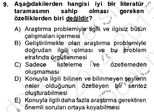 Sosyolojide Araştırma Yöntem ve Teknikleri 2014-2015 Dönem Sonu Sınavı - 9. soru