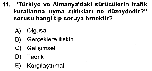 Sosyolojide Araştırma Yöntem ve Teknikleri 2015-2016 Dönem Sonu Sınavı - 11. soru