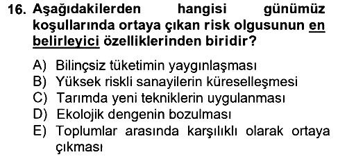 Sosyolojide Yakın Dönem Gelişmeler 2012-2013 Ara Sınav - 16. soru