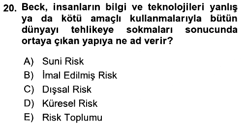 Sosyolojide Yakın Dönem Gelişmeler 2018-2019 Ara Sınav - 20. soru