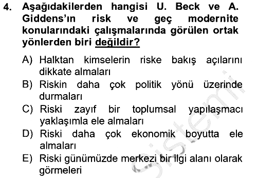 Sosyolojide Yakın Dönem Gelişmeler 2012-2013 Dönem Sonu Sınavı - 4. soru