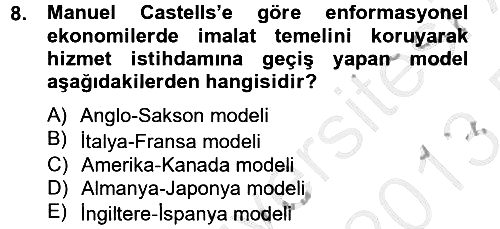 Sosyolojide Yakın Dönem Gelişmeler 2012-2013 Dönem Sonu Sınavı - 8. soru