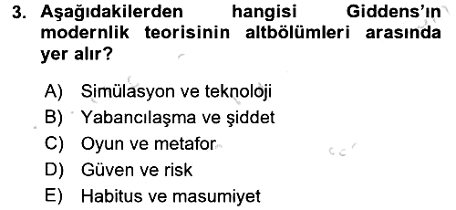 Sosyolojide Yakın Dönem Gelişmeler 2015-2016 Dönem Sonu Sınavı - 3. soru