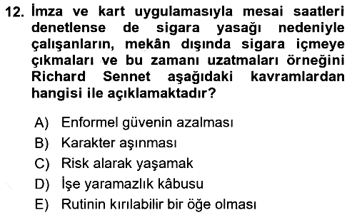Sosyolojide Yakın Dönem Gelişmeler 2017-2018 Dönem Sonu Sınavı - 12. soru