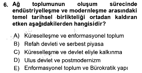 Sosyolojide Yakın Dönem Gelişmeler 2023-2024 Dönem Sonu Sınavı - 6. soru