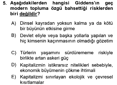 Sosyolojide Yakın Dönem Gelişmeler 2015-2016 Tek Ders Sınavı - 5. soru