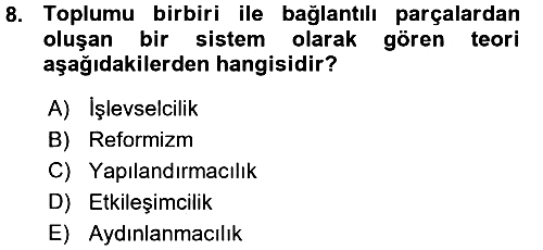 Sosyolojiye Giriş 2015-2016 Ara Sınav - 8. soru
