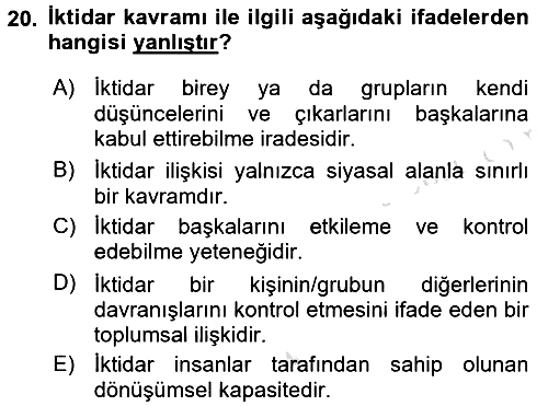 Sosyolojiye Giriş 2016-2017 Ara Sınav - 20. soru