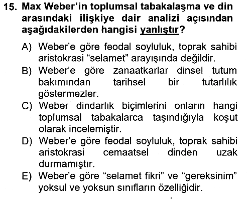 Sosyolojiye Giriş 2012-2013 Dönem Sonu Sınavı - 15. soru