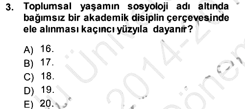 Sosyolojiye Giriş 2014-2015 Dönem Sonu Sınavı - 3. soru