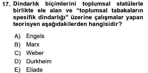 Sosyolojiye Giriş 2017-2018 Dönem Sonu Sınavı - 17. soru