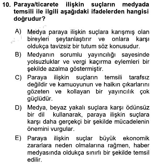 Suç Sosyolojisi 2018-2019 3 Ders Sınavı - 10. soru