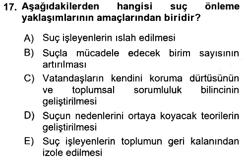 Suç Sosyolojisi 2015-2016 Ara Sınav - 17. soru