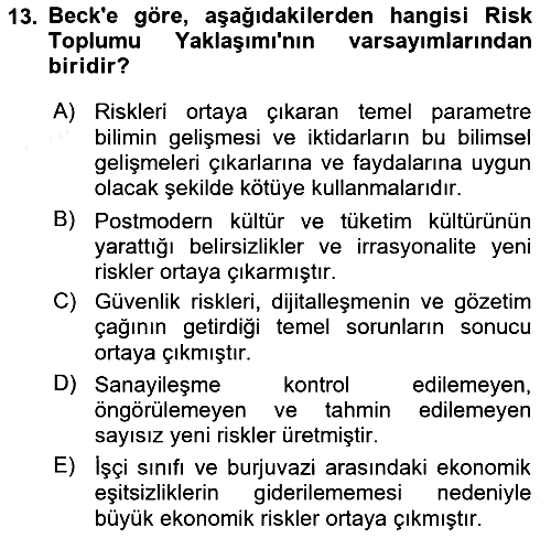 Suç Sosyolojisi 2018-2019 Ara Sınav - 13. soru
