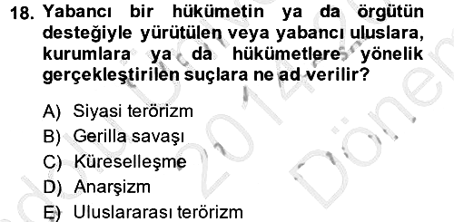 Suç Sosyolojisi 2014-2015 Dönem Sonu Sınavı - 18. soru