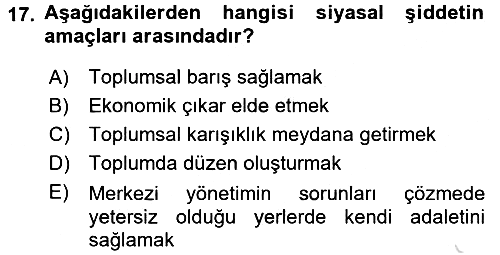 Suç Sosyolojisi 2016-2017 Dönem Sonu Sınavı - 17. soru