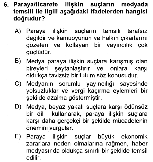 Suç Sosyolojisi 2018-2019 Dönem Sonu Sınavı - 6. soru