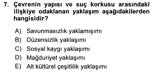 Suç Sosyolojisi 2023-2024 Yaz Okulu Sınavı - 7. soru