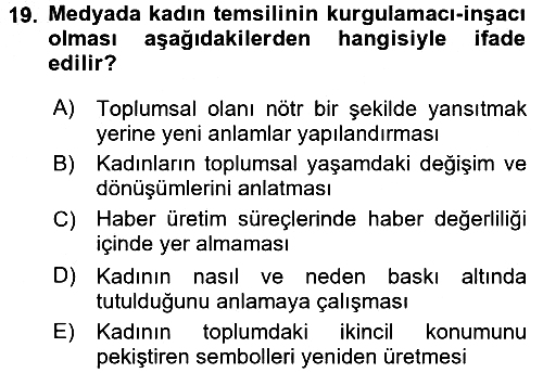 Toplumsal Cinsiyet Çalışmaları 2016-2017 3 Ders Sınavı - 19. soru