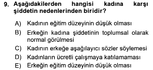 Toplumsal Cinsiyet Çalışmaları 2017-2018 3 Ders Sınavı - 9. soru