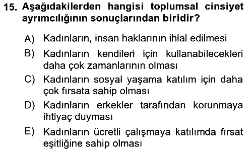 Toplumsal Cinsiyet Çalışmaları 2017-2018 3 Ders Sınavı - 15. soru