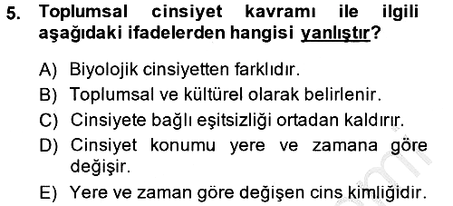 Toplumsal Cinsiyet Çalışmaları 2013-2014 Ara Sınav - 5. soru