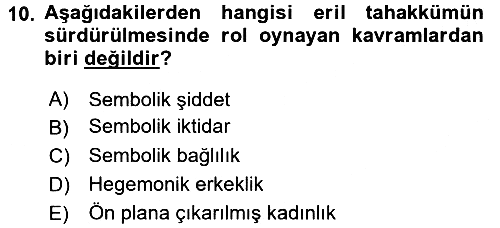 Toplumsal Cinsiyet Çalışmaları 2017-2018 Ara Sınav - 10. soru