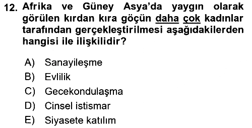 Toplumsal Cinsiyet Çalışmaları 2017-2018 Ara Sınav - 12. soru