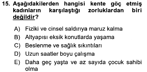 Toplumsal Cinsiyet Çalışmaları 2017-2018 Ara Sınav - 15. soru