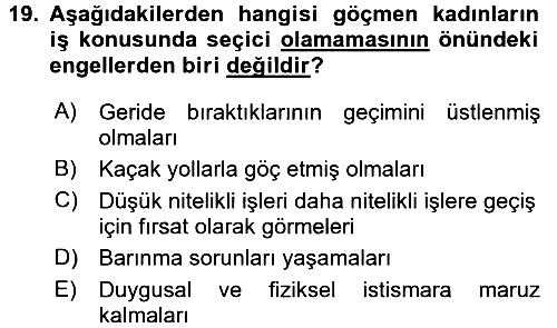 Toplumsal Cinsiyet Çalışmaları 2017-2018 Ara Sınav - 19. soru