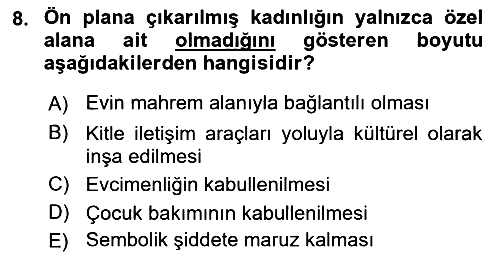 Toplumsal Cinsiyet Çalışmaları 2018-2019 Ara Sınav - 8. soru