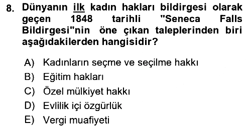 Toplumsal Cinsiyet Çalışmaları 2024-2025 Ara Sınav - 8. soru